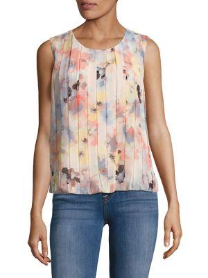 Calvin Klein Pleated Floral Sleeveless Top