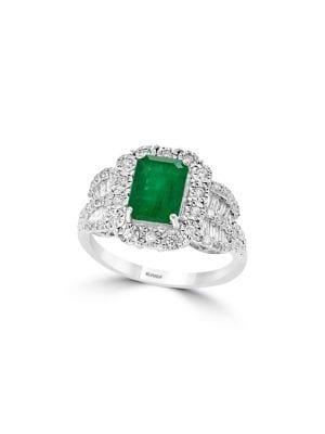 Effy 14k White Gold, Diamond & Emerald Octagon Stone Ring