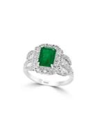 Effy 14k White Gold, Diamond & Emerald Octagon Stone Ring