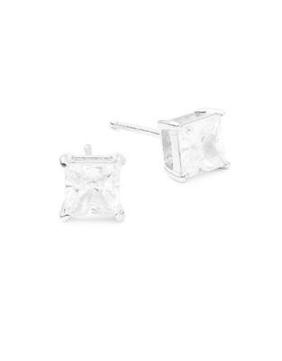 Crislu Square Cubic Zirconia And Sterling Silver Stud Earrings
