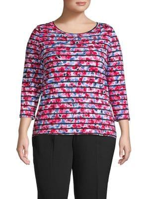 Rafaella Plus Plus Floral Cotton Blend Top