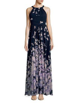 Betsy & Adam Printed Chiffon Floor-length Dress