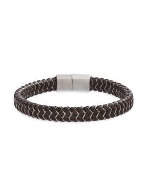 Lord & Taylor Stainless Steel & Leather Zig-zag Bracelet