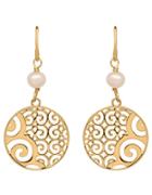 Lord & Taylor 14k Gold Disc And Pearl Drop Earrings