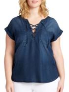 Jessica Simpson Plus Lace-up Chambray Top