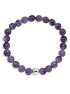 Lord & Taylor Sterling Silver And Dogtooth Amethyst Beaded Bracelet