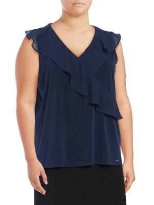 Calvin Klein Plus Asymmetrical Ruffle Blouse