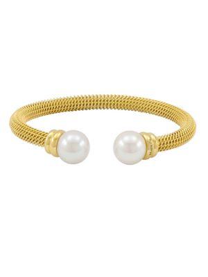 Majorica 12mm White Pearl Tipped Bracelet/goldtone