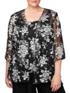 Alex Evenings Plus Two-piece Burnout Floral Cardigan And Camisole