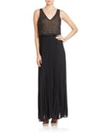 Xscape Beaded-bodice Pleated Gown