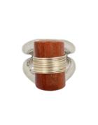 Robert Lee Morris Soho Wired Warrior Semiprecious Red Jasper Stone Sculptural Two-tone Plated Ring