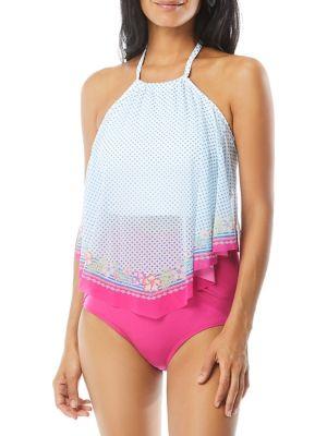 Coco Reef Playa Dot Aura Mesh Ruffle Tankini Top