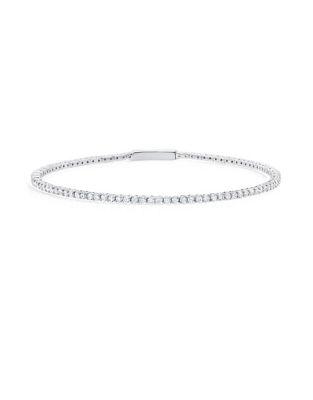 Crislu Tri Flex Bangle Crystal, Platinum And Sterling Silver Tennis Bracelet