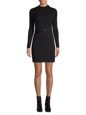 Free People Belted Long Sleeve Mini Sweater Dress