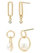 Bcbgeneration Goldtone And Faux Pearl Link Drop Earrings 2-pair Set