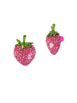 Betsey Johnson Fruit Flies Crystal Strawberry Clip Earrings