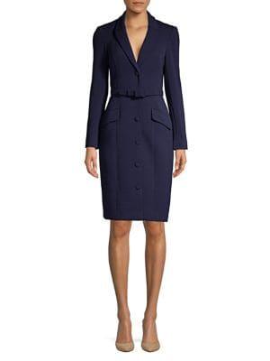 Badgley Mischka Platinum Belted Long Sleeve Jacket Dress