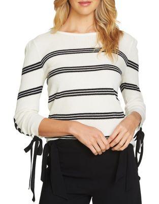Cece Striped Lace-up Long-sleeve Sweater