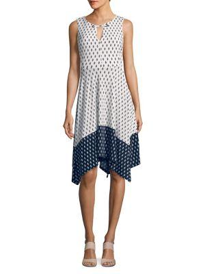 Ivanka Trump Diamond-print Sleeveless Asymmetrical Hemline Dress