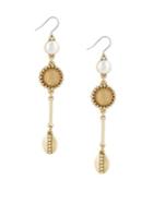 Lucky Brand Nouveau Americana Faux Pearl And Citrine Linear Drop Earrings