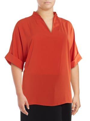 Calvin Klein Plus Cuffed V-neck Blouse