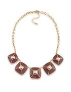 1st And Gorgeous Enamel Pyramid Pendant Statement Necklace In Goldtone And Garnet