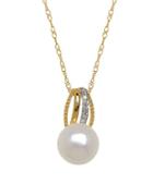Lord & Taylor 9mm White Freshwater Pearl, Diamond And 14k Yellow Gold Pendant Necklace
