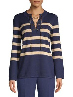 Michael Michael Kors Petite Laced Chain Striped Tunic