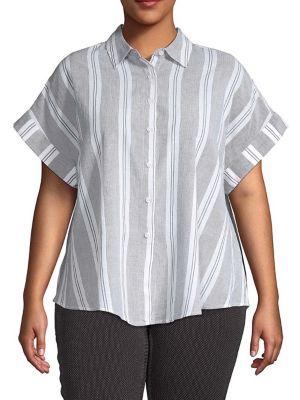 Lord & Taylor Plus Striped Cotton Button-down Shirt