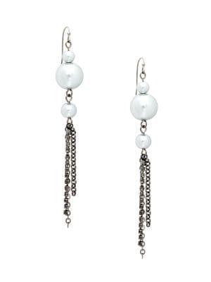 Stein And Blye Hematite-tone, Faux Pearl & Crystal Drop Earrings