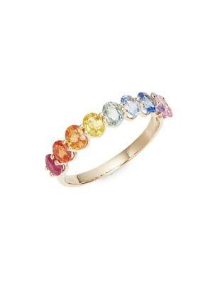 Lord & Taylor 14k Yellow Gold Diamond And Multi-colored Sapphire Ring