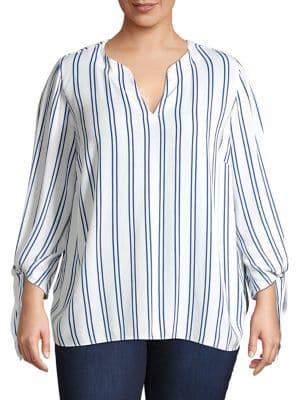 Michael Michael Kors Plus Striped Split Neck Top