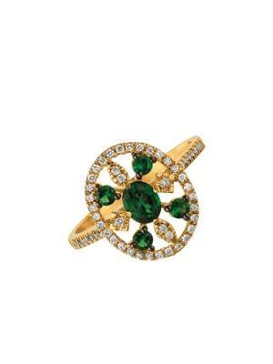 Marco Moore 14k Yellow Gold, Green Garnet & 0.19 Tcw Diamond Ring