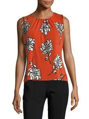 Calvin Klein Sleeveless Floral Pleated Blouse