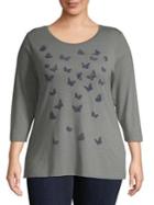 Lucky Brand Plus Plus Butterfly-print Roundneck Tee