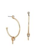 Karl Lagerfeld Paris Klassic Swarovski Crystal Choupette Lock & Key Charm Hoop Earrings