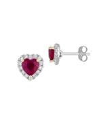 Sonatina 14k White And Yellow Gold, Ruby And Diamond Heart Stud Earrings