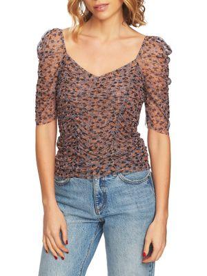 1.state Ditsy Drift Ruched Sleeve Mesh Top