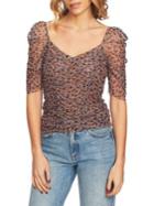 1.state Ditsy Drift Ruched Sleeve Mesh Top