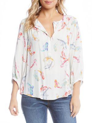 Karen Kane Koi-print Quarter-sleeve Top