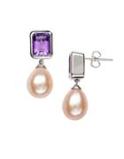 Lord & Taylor Sterling Silver Pink Freshwater Pearl And Amethyst Earrings