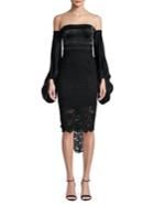 Misha Collection Off-shoulder Balloon-sleeve Lace Evening Dress