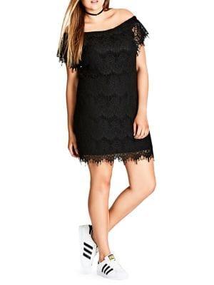 City Chic Plus Lace Off-the-shoulder Shift Dress