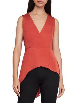 Bcbgmaxazria Faux Wrap Asymmetric Peplum Top