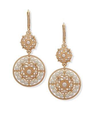 Anne Klein Faux Pearl And Crystal Round Drop Earrings