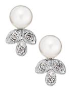 Nadri Crystal Leaf Drop Pearl Earrings