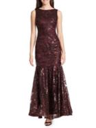 Vince Camuto Sequined Floral Lace Flare Gown
