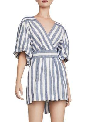 Bcbgmaxazria Striped Faux Wrap Linen & Cotton Blend Skort Romper