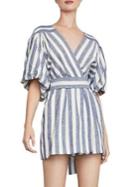 Bcbgmaxazria Striped Faux Wrap Linen & Cotton Blend Skort Romper