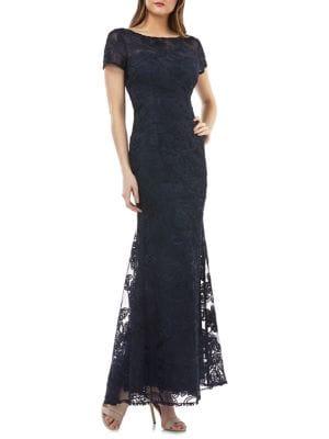 Js Collections Floral Embroidered Lace Gown